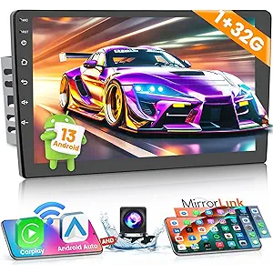Hikity Android 13 Double Din Car Stereo Wireless Carplay Android Auto Radio, 9 Inch Touch Screen Car Audio Receiver with Bluetooth, HiFi, GPS Navigation, WiFi, AHD Backup Camera MIC