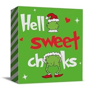 Christmas Bathroom Box Sign Decoration 5"x5", Green Wooden Box Signs Indoor Square Block Artwork for Decor Holiday Winter Sign Plaque