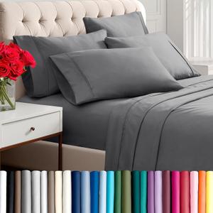Bare Home Hotel Luxury Queen Sheet Set, Extra Soft - 6 Piece Set - Deep Pockets - Easy Fit - Cooling & Breathable - Wrinkle, Fade, Stain Resistant - Includes 4 Pillowcases (Queen, Grey)