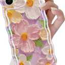 QLTYPRI Case for iPhone 17e/16e, Laser Colorful Retro Oil Painting Flower Pattern Cute Curly Wave Border Exquisite Phone Case for Girls Women, Shockproof TPU Protective Phone Cover - Pink