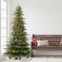 Puleo International 6.5ft Pre-Lit Slim Aspen Fir Artificial Christmas Tree with 350 Clear Lights, 760 Realistic Dense Branch Tips, Easy Setup Artificial Trees with Sturdy Metal Stand
