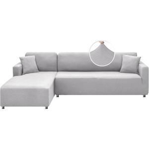 XINEAGE Sectional Couch Cover High Stretch L Shaped Sofa Cover 2 Pieces Non Slip Slipcover with Chaise Furniture Protector with 2 Pillowcases for Pets & Dogs (3 Seat Sofa + 3 Seat Chaise, Silver Gray)