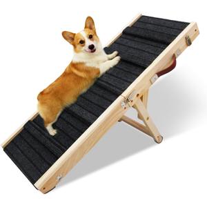 39.4x16Inch Dog Pet Ramp for Bed 5 Adjustable Height Dogs Stairs for Small Dog with Non-Slip Mat 8.46" to 24.4" Foldable Steps for Small Old Dogs Cats