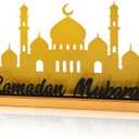 Ramadan Decorations for Home Ramadan Mubarak Metal Table Centerpiece Eid Table Sign Muslim Golden Palace Mosque Tabletop Indoor Islamic Party Gift Tiered Tray Office Desk Shelf Mantel Black Letters (Large)