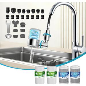KLLEYNA Pull-Down Faucet-Mount Water Filters - (22 Adapters) Swivel 720 Sink Tap Filtration, ACF Reduce 99% Chlorine for Great Taste, 528 Gallon Purifier Kitchen/Bathroom,High Pressure 2-Mode Spray