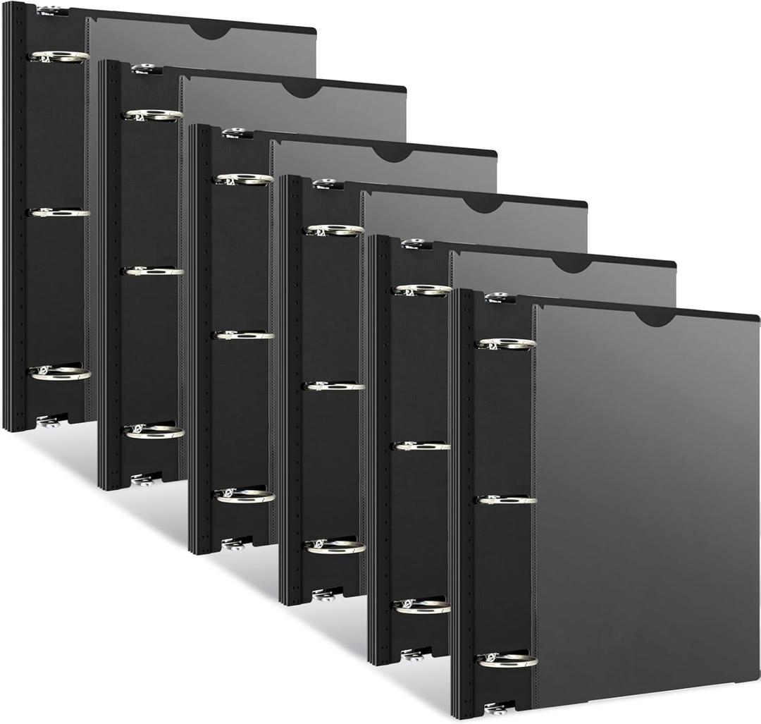 INFUN 1.5 Inch Telescoping 3 Ring Binder - 6PCS, Flexible Round Binder with Customizable Front Cover and Clear Catalog Pocket, 1.5Inch Rings, 370 Sheet Capacity-Black