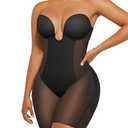 SHAPELLX Low Back Shapewear Plunge Backless Strapless Bodysuit Mid Thigh Body Shaper Butt Lifter Full Body Shapewear, L+