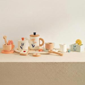 PairPear Wooden Tea Set for Kids, 19-Piece Pretend Tea Time Play Set with Tray, Wooden Tea Toys for Toddlers & Preschool Kids Ages 3+