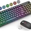 Black Light Up Keyboard and Mouse Wireless,Cute 2.4Ghz Cordless Rechargeable Transparent Backlit Keyboard,15 Backlight Effects,Volume Knob,RGB Mouse with 3 DPI for Mac Computer PC Laptop Desktop iPad (Black Wireless Backlit Transparent Keyboard Mouse)