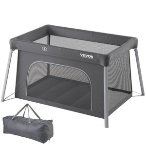 VEVOR Baby Travel Crib and Play Yard, Folding Baby Playpen with Zipper Gate & Soft Mattress, Portable Toddler Crib with Breathable Mesh, Travel Bag, Indoor/Outdoor Kids Activity Center for 0-36 Months