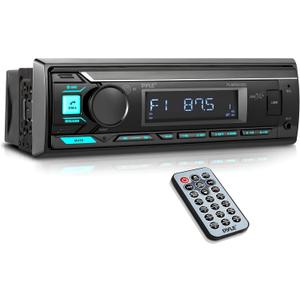 Pyle Marine Bluetooth Stereo Radio - 12v Single DIN Style Boat In dash Radio Receiver System with Built-in Mic, Digital LCD, RCA, MP3, USB, AM FM Radio - Remote Control - PLMRB29B (Black)