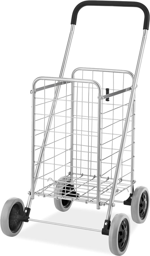 Whitmor Utility Shopping Cart - Durable Folding Design for Easy Storage, Model Number: 6250-4997-2-SIOC,  11"L x 13.25"W x 34.25"H, Gray