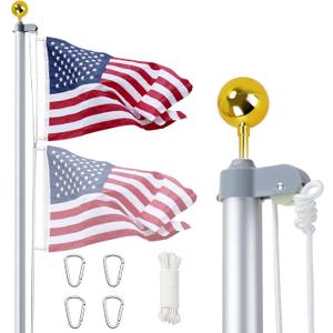 iElyiEsy Flag Poles for Outside House, 25FT Flagpole Aluminum Sectional Flag Pole Kit with 3x5 American Flag & Gold Ball Topper for Yard House Ground Residential Commercial (Silver)