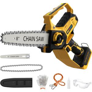 Mini Chainsaw for Dewalt Battery, 8-Inch and 6-Inch 2-IN-1 Cordless Electric Chain saw with Brushless Motor and Auto-Oiler, 800W Hand Mini Chainsaw for Tree Pruning Wood Cutting(No Battery)