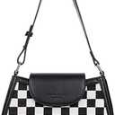 Star Houndstooth Checkered Pattern Shoulder Bags for Women Crescent Crossbody Hobo Handbag Y2K Underarm Purse