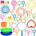 Roberly 28 Pcs Big Bubble Wands Set Bulk for Kids Summer Outdoor Activities Party Favors Gifts Birthday Games, Giant Bubbles Making Toys with Tray