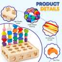 3 in 1 Montessori Wooden Toys, Lacing Beads & Stacking Blocks & Shape Sorter Sequencing Toy Set, STEM Preschool Educational Learning Fine Motor Skills Toys for Toddlers 3 4 5 Years Gifts
