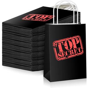 Lincia 32 Pcs Top Secret Spy Party Favors Bags Mysterious Secret Agent Goody Kraft Paper Treat Bags with Handles Mystery Spy Theme Birthday Party Supplies Escape Room Event Decorations