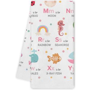 Pink Alphabet Hand Towels - Kids Boys Dish Towels, A-Z Alphabet Animals Hand Towels Dishcloth for Nursery Bathroom Kitchen Decorative, 16x24 Inch