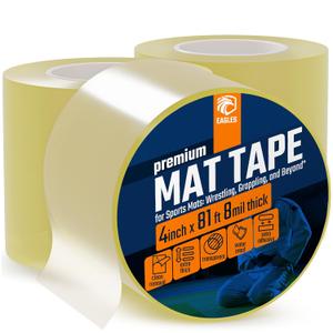 Clear Mat Tape 3 or 4 Inch, 1 or 2 Pack Mat Tape for Wrestling Grappling Gymnastics Jiu Jitsu MMA Floor | Exercise Roll Out Mats Foam Tiles | Home Mats & Gym Floor Tape (3, 4 Inch)