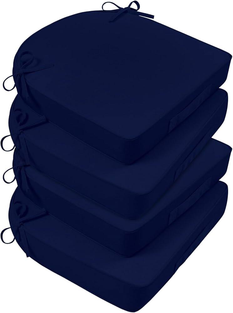 Basic Beyond Outdoor Cushions for Patio Furniture: Waterproof & UV Resistant Outdoor Chair Cushions Set of 4-19 x 19 x 3 Inch Thick Patio Chair Cushions with Ties & Handle, Navy Blue