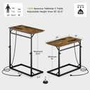 Vagusicc C Shaped End Table with Charging Station, Large C-Table End Table Adjustable Height Side Table for Couch, Couch Table Slide Under Sofa Table TV Tray Table for Sofa, Living Room, Bedroom,Brown, 11.95"d X 23.85"w X 20.85-33.55"h