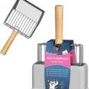 Cat Litter Scoo Easy Use Metal Litter Scoop with Comfortable Beech Wood Grip - One Easy to Clean Stand is Included