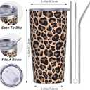Yobvec Cheetah Print Tumbler Cup with Lid and Straw, 20 Oz Stainless Steel Insulated Mug, Leopard Print Gifts for Men Women