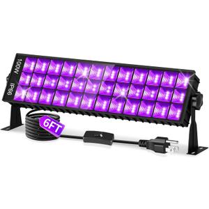 100W Black Light Bar IP66 Waterproof, LED Blacklight with Plug+Switch+6ft Cord, Indoor/Outdoor Black Lights, Light Up 1400 sq.ft, for Neon Glow Party Body Paint Luminous Poster Classroom Halloween