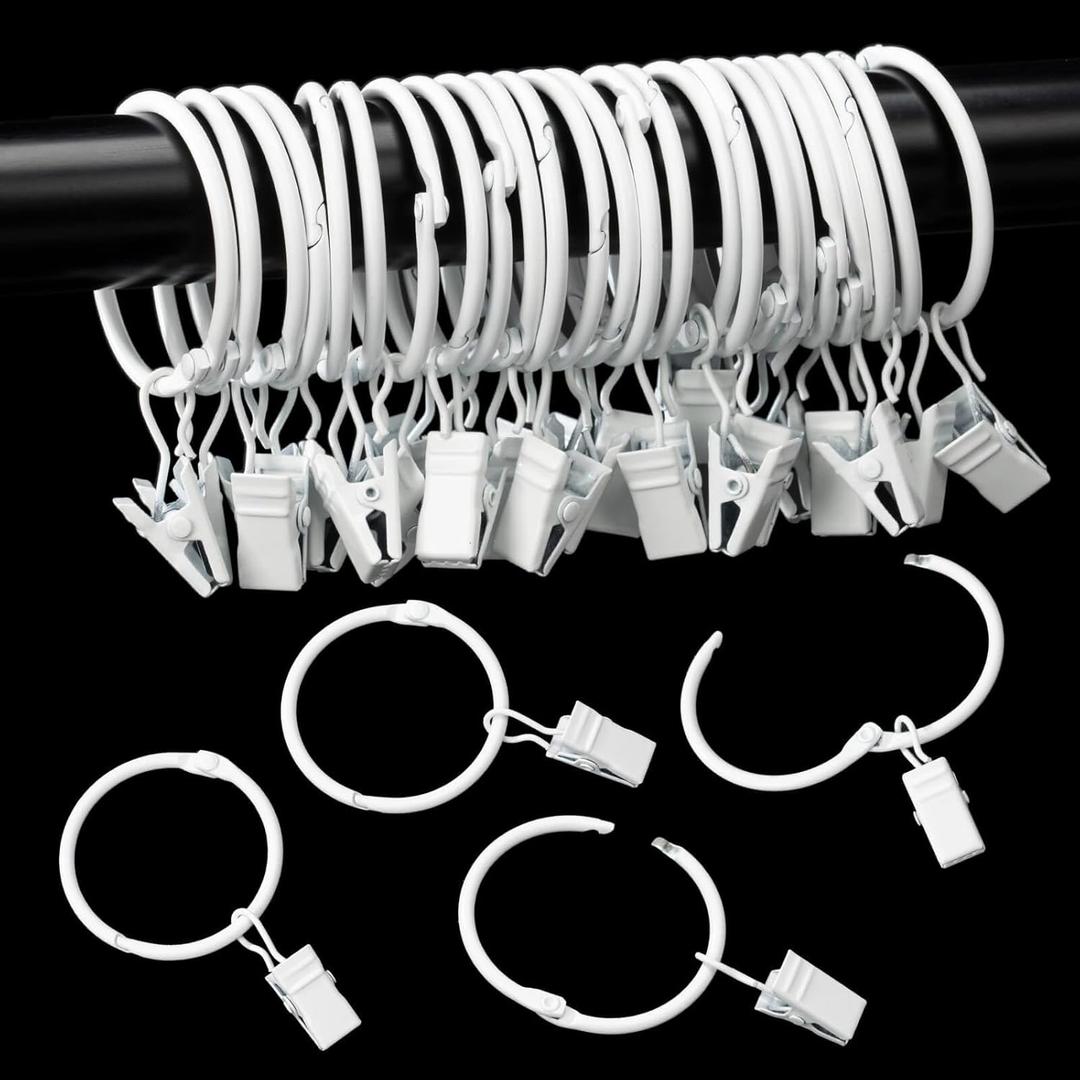Openable Curtain Rings with Clips,2inch Inner Diameter,Heavy Duty Rustproof Metal Decorative Vintage Drapery Rings Curtain Clips Rod Hangers Door Curtain and Shower Curtain Rings White Zocang