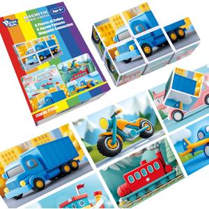 Magnetic Tiles Building Blocks, 1.65 inch Magnetic Cubes Toys, STEM Learning Educational 3D Cars & Vehicles Puzzles Game for Kids Ages 3-5, Classroom Must Haves Toys, Color: Transportation Vehicle