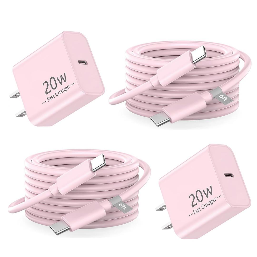 Pink Car Accessories USB C Cable 17 iPhone Charger Fast Charging 6ft 20w USB-C Power Adapter iPhone 16 Pro Max Charger Cord For iPhone 17 Air 15 Plus 16e, iPad Air, Galaxy Z Flip 7 Z Fold S25 [2-Pack]