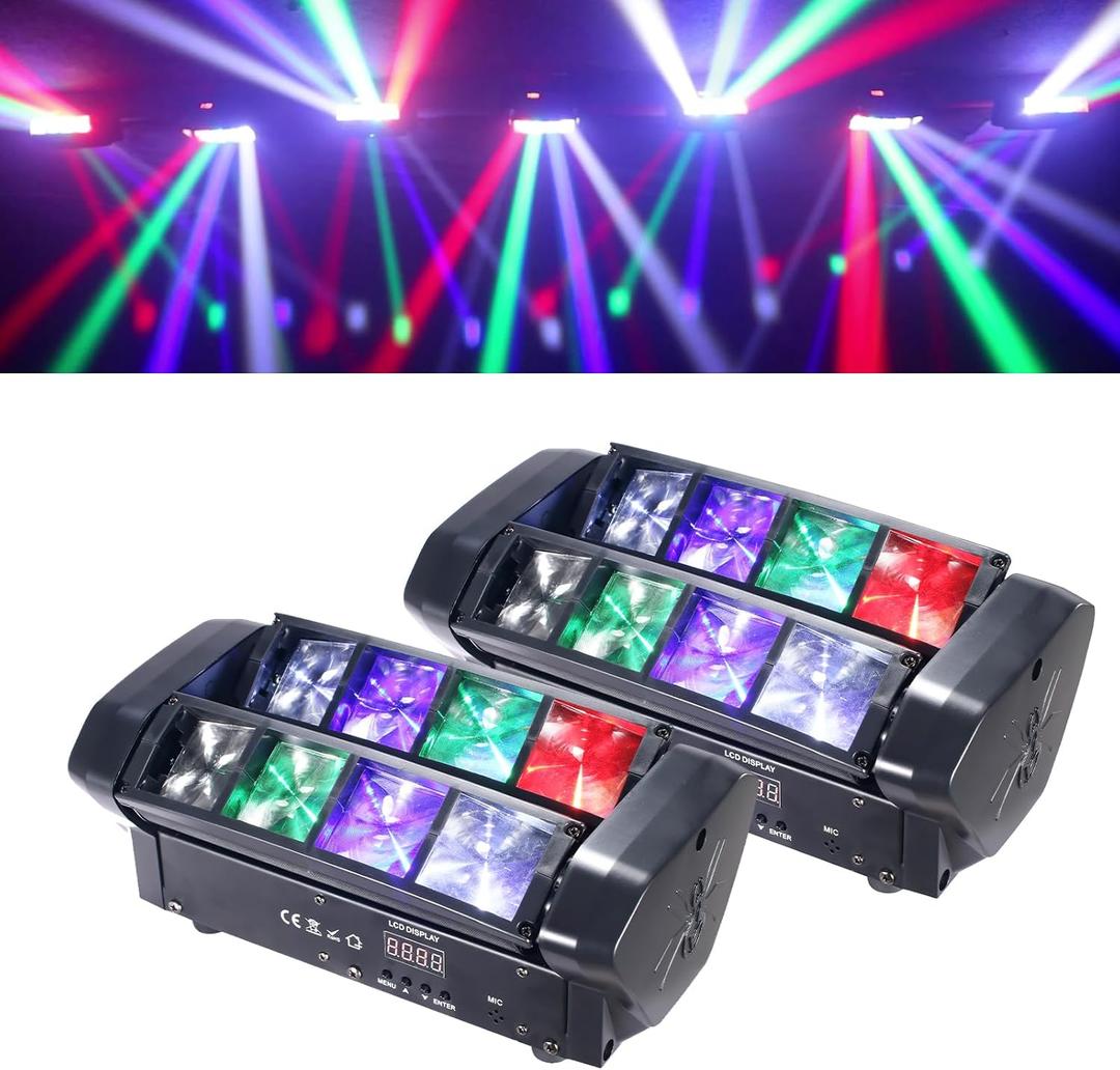 LED Mini Spider Moving Head Light 8x5W Beam Stage Lights RGBW Sound Activated DMX-512 Control for DJ Party Bar Disco Show Wedding Event Stage Lighting