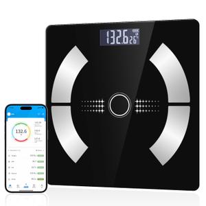 Digital Simple and Practical Body Fat Scale with Led Display, Bathroom Scale, Body Composition Analyzer with Smartphone Application and Bluetooth synchronous Scale (black)