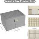 Jewelry Box for Women Girl Wife 3 Layers Large PU Leather Jewelry Organizer Storage Case with Two drawers Display for Earrings Bracelets Rings Watches (Grey)