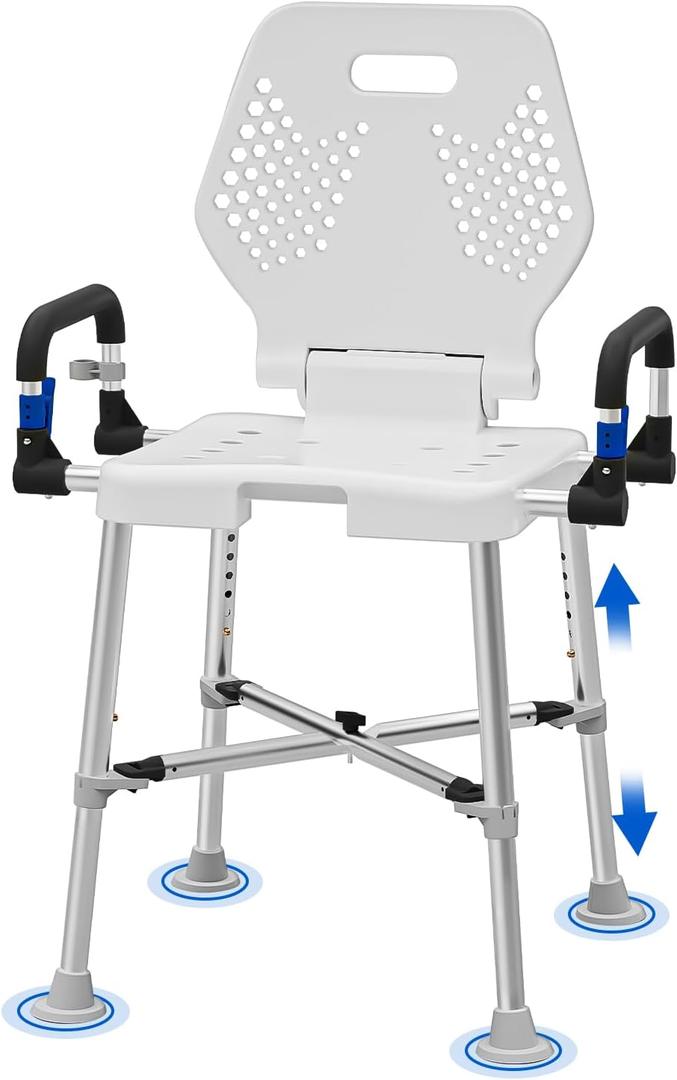 Shower Chair for Seniros Elderly Handicap Disabled or Bariatric Adults with Arms and Back, Bench Seat for Inside Shower stall and Bathroom Bath Tub Seats Adjustable Stool Heavy Duty 500 lbs sit Chairs
