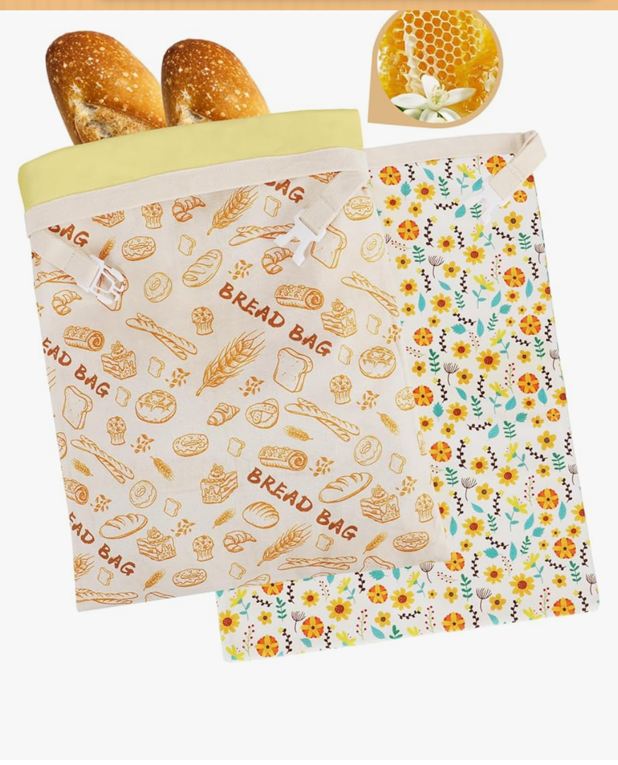 2-Pack Reusable Beeswax Bread Bags - Large 17x13 Inch for Sourdough & Homemade Bread Storage | All-Natural Beeswax Preservation, Eco-Friendly Cotton Food Bags - Easy to Clean & Daily Use