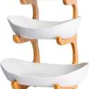 YWHWXB Multi-Layer Fruit Bowl with Natural Bamboo Rack, Plastic Wooden Frame Candy Plate, Large Capacity Snack Bowl Set, Bamboo Food Serving Tray for Kitchen Counter (White, Triple Layer)