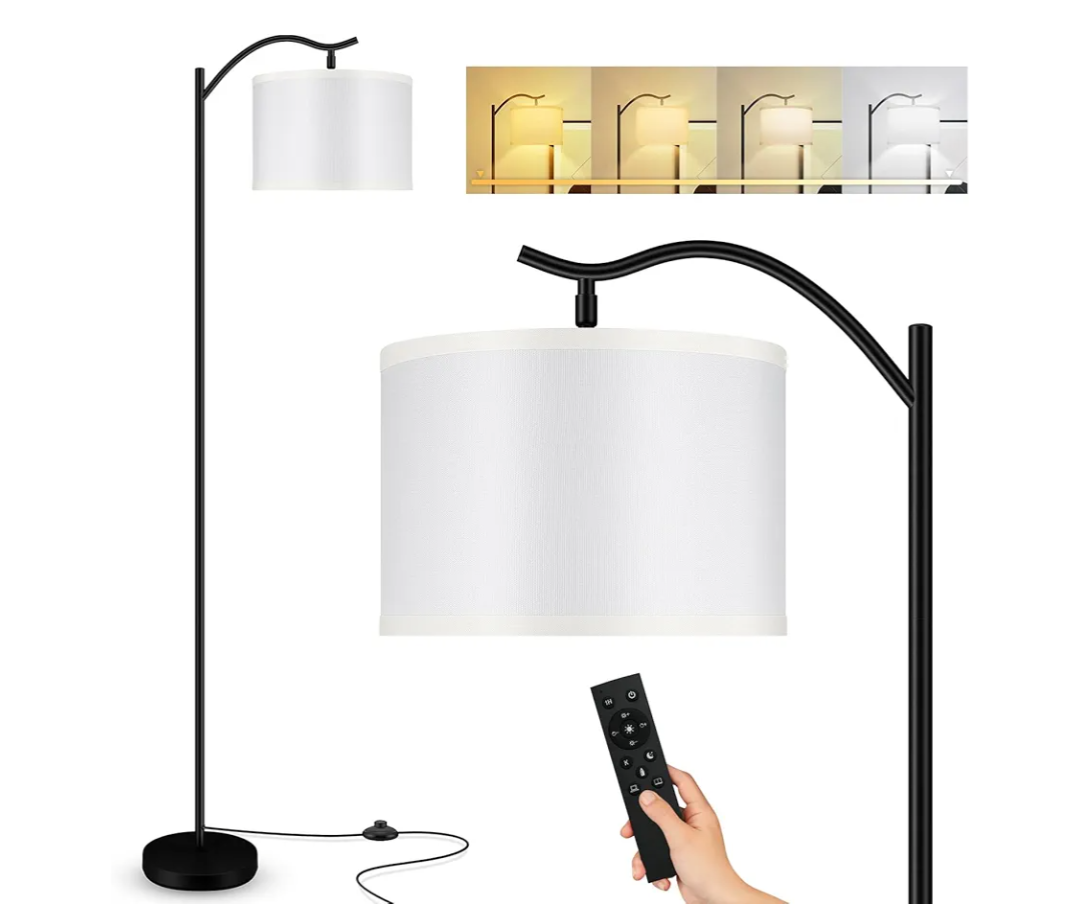BoostArea Floor Lamp for Living Room,Arc Floor Lamp with Remote Control,Stepless Dimmable Brightness & Colors Temperature 2700k-6500k,Modern Standing Lamp for Bedroom Study Room Office,White