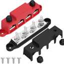 Joinfworld Power Distribution Block Bus Bar 12V 250A with 4 x 5/16"(M8) Studs Marine Bus Bar 12 Volt DC Battery Busbar Terminal Block for Automotive, Car, Boat, Solar Wiring - Negative&Positive