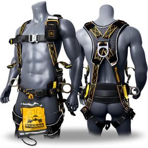 KwikSafety - Charlotte, NC - TYPHOON DiamondBACK Safety Harness [BACK SUPPORT + TONGUE BUCKLES] ANSI OSHA Premium 3 D-Ring Fall Protection Black Full Body Fall Arrest Construction Roofing Gear