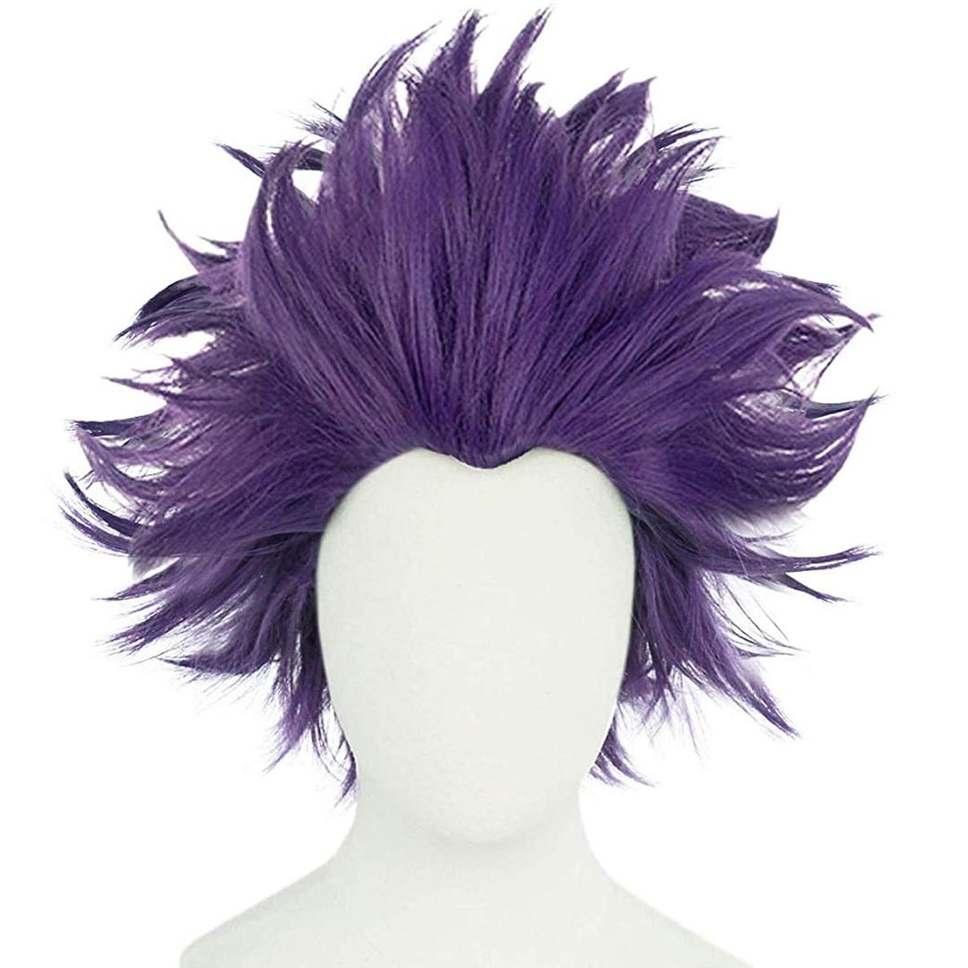 JoneTing Short Purple Spiky Crazy Wigs +Hair Cap for Halloween Purpled Wavy Wigs Anime Purple Wig Purpling Spiky Cosplay Hairs for Men Costume