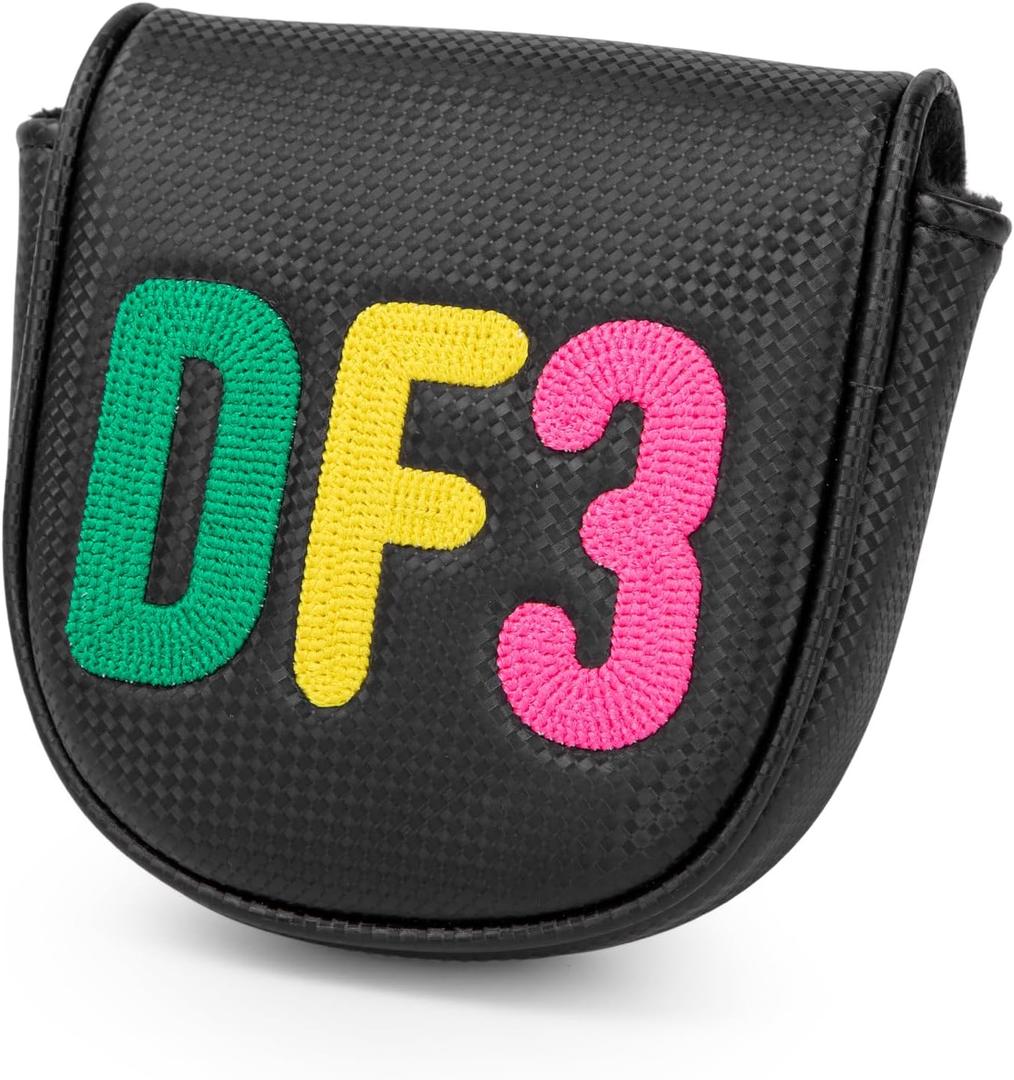 Golf Putter Cover for DF3 Center Shafted Putter Cover Head Cover Black Mallet Putter Headcover Magnetic Synthetic Leather Mallet Putter Cover Club Protective Case for Men DF3 Popular Putters
