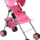 The New York Doll Collection My First Doll Stroller with Basket, Foldable Doll Stroller (Pink Quilted)