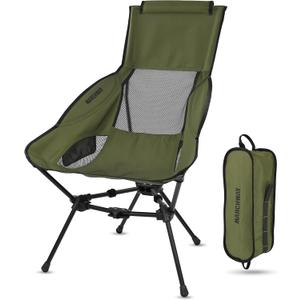 MARCHWAY Lightweight Folding High Back Camping Chair with Head Support, Stable Portable Compact for Outdoor Camp, Travel, Beach, Picnic, Festival, Hiking, Backpacking (Highback Green)