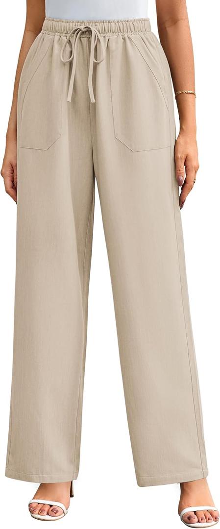 GRACE KARIN Womens Elastic High Waisted Palazzo Pants Casual Wide Leg Long Lounge Pant Trousers with Pocket Light Blue L