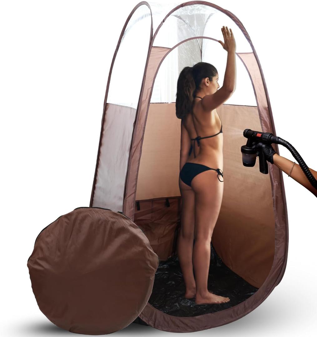 Large Spray Tan Tent  Deluxe Pop Up Tent Portable Tanning Booth with Carry Case  Clear Window for Perfect Spray Tanning  Easy Clean for Home & Salon (Brown)