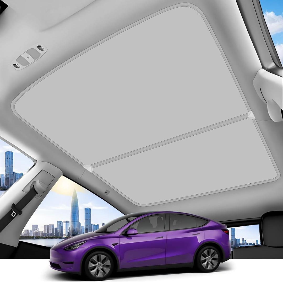 2025 Upgrade Sunshade Roof for Tesla Model Y 2025-2020 [No-Gap/Sag-Free] Middle Magnetic Component Glass Roof Sunshade Heat Insulation for Tesla Model Y Accessories 2025-2020 Gray