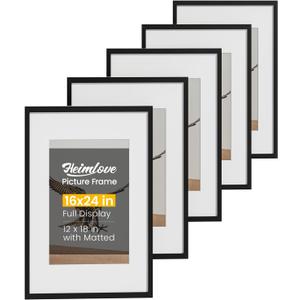16x24 Picture Frame Set of 5,Display 12x18 Pictures with Mat or 16x24 without Mat, Black Photo Frames Tabletop or Wall Mount Display for Poster Diploma Certificate Document Prints Photos Paintings (16x24 mat to 12x18, 5 Pack(Black))