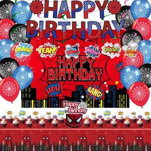 Spider Theme Birthday Party Supplies, Spider Theme Party Decorations Including Birthday Banner, Backdrop, Balloons, Hanging Swirls, Tablecloth, Cake Toppers for spider Party